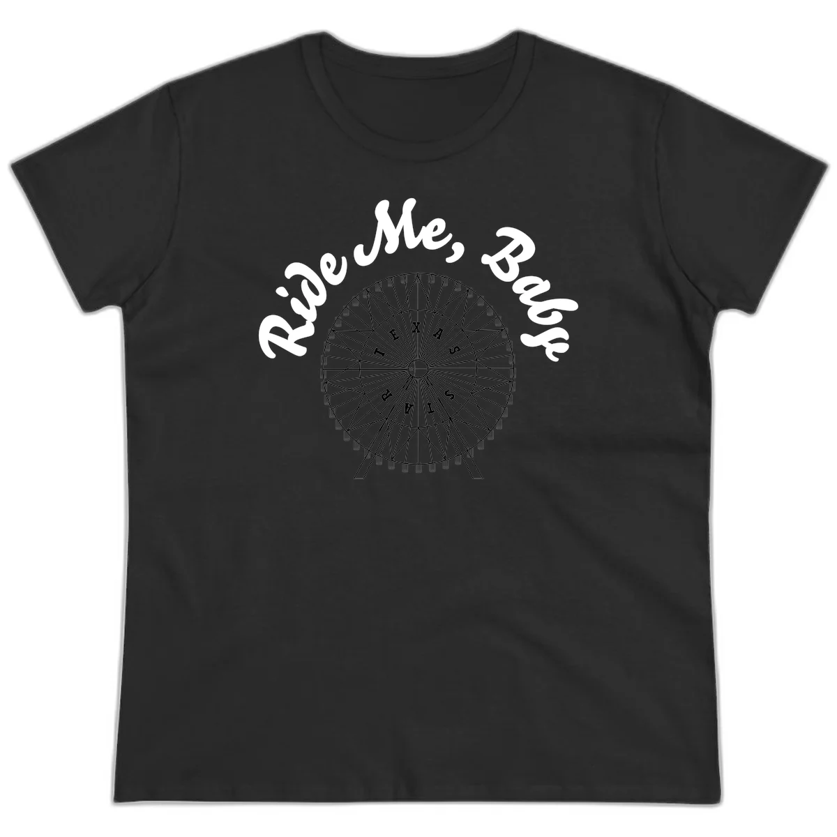 Detailed illustration of a ferris wheel with 'Rescue Me' text in white script above and below the mechanical structure on gray background in Black