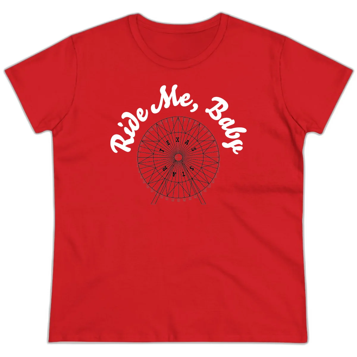 Detailed illustration of a ferris wheel with 'Rescue Me' text in white script above and below the mechanical structure on gray background in Red