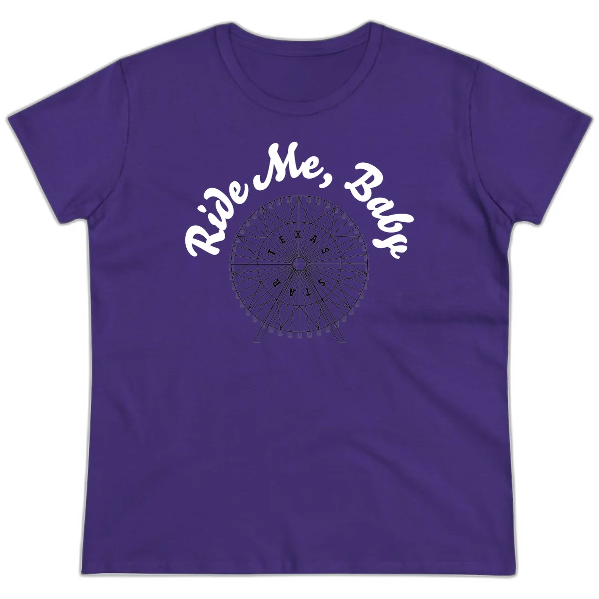 Detailed illustration of a ferris wheel with 'Rescue Me' text in white script above and below the mechanical structure on gray background in Purple