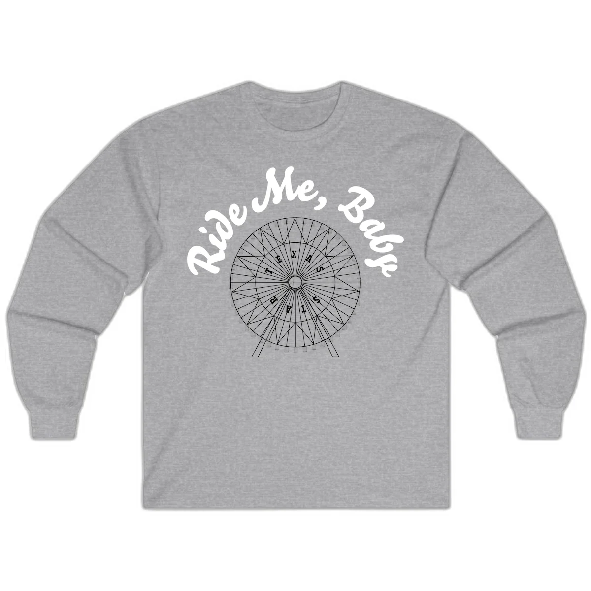 Detailed illustration of a ferris wheel with 'Rescue Me' text in white script above and below the mechanical structure on gray background in Sport Grey