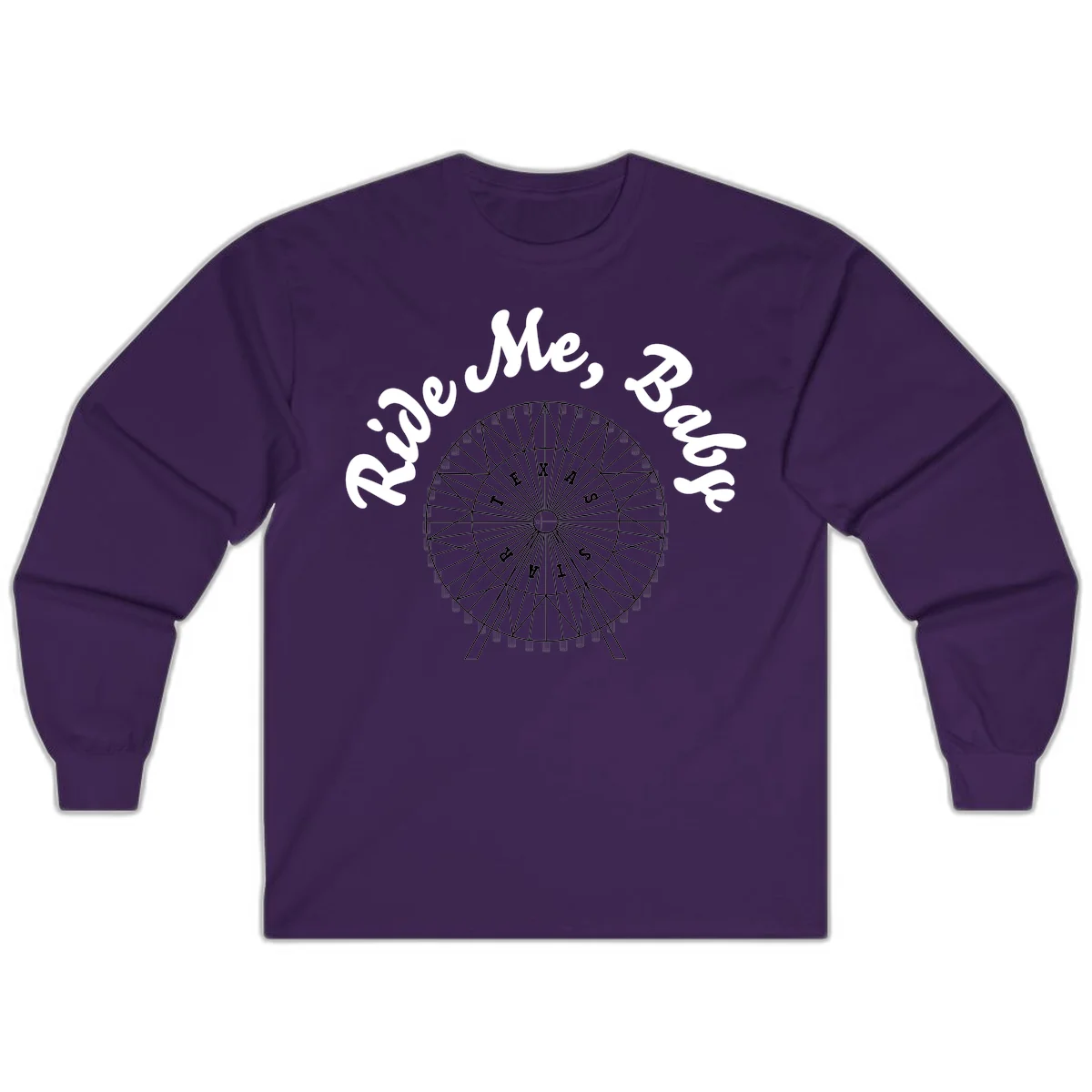 Detailed illustration of a ferris wheel with 'Rescue Me' text in white script above and below the mechanical structure on gray background in Purple