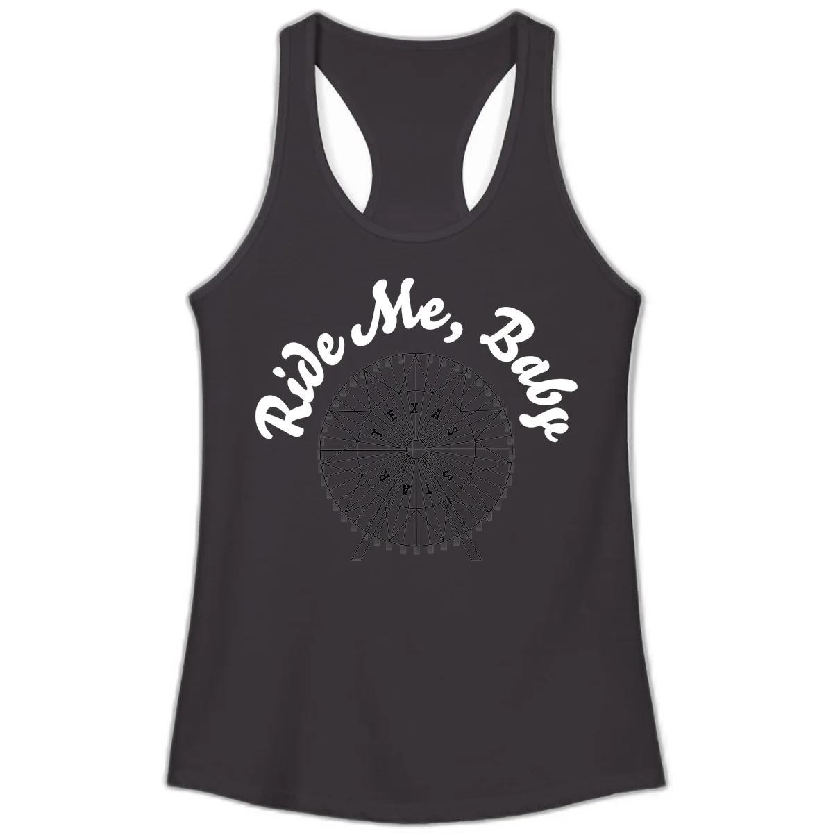 Detailed illustration of a ferris wheel with 'Rescue Me' text in white script above and below the mechanical structure on gray background in Black