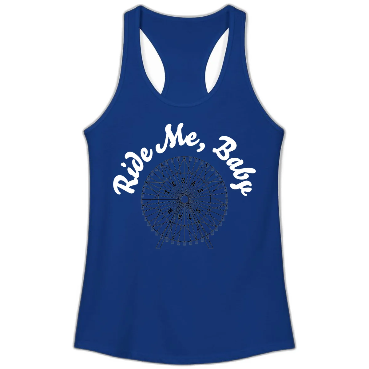 Detailed illustration of a ferris wheel with 'Rescue Me' text in white script above and below the mechanical structure on gray background in Solid Royal