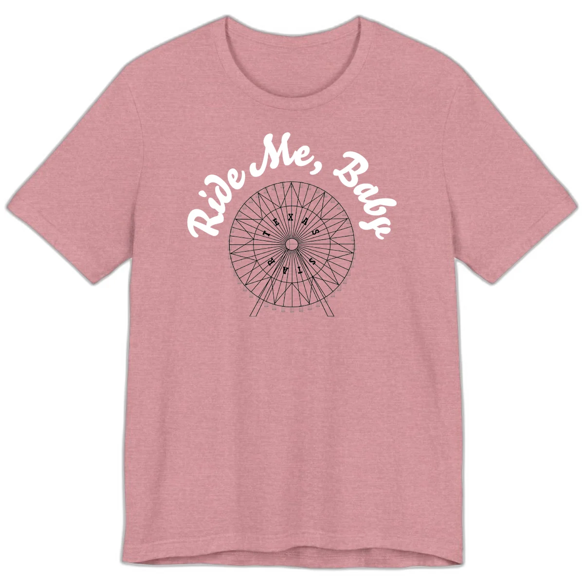 Detailed illustration of a ferris wheel with 'Rescue Me' text in white script above and below the mechanical structure on gray background in Heather Orchid