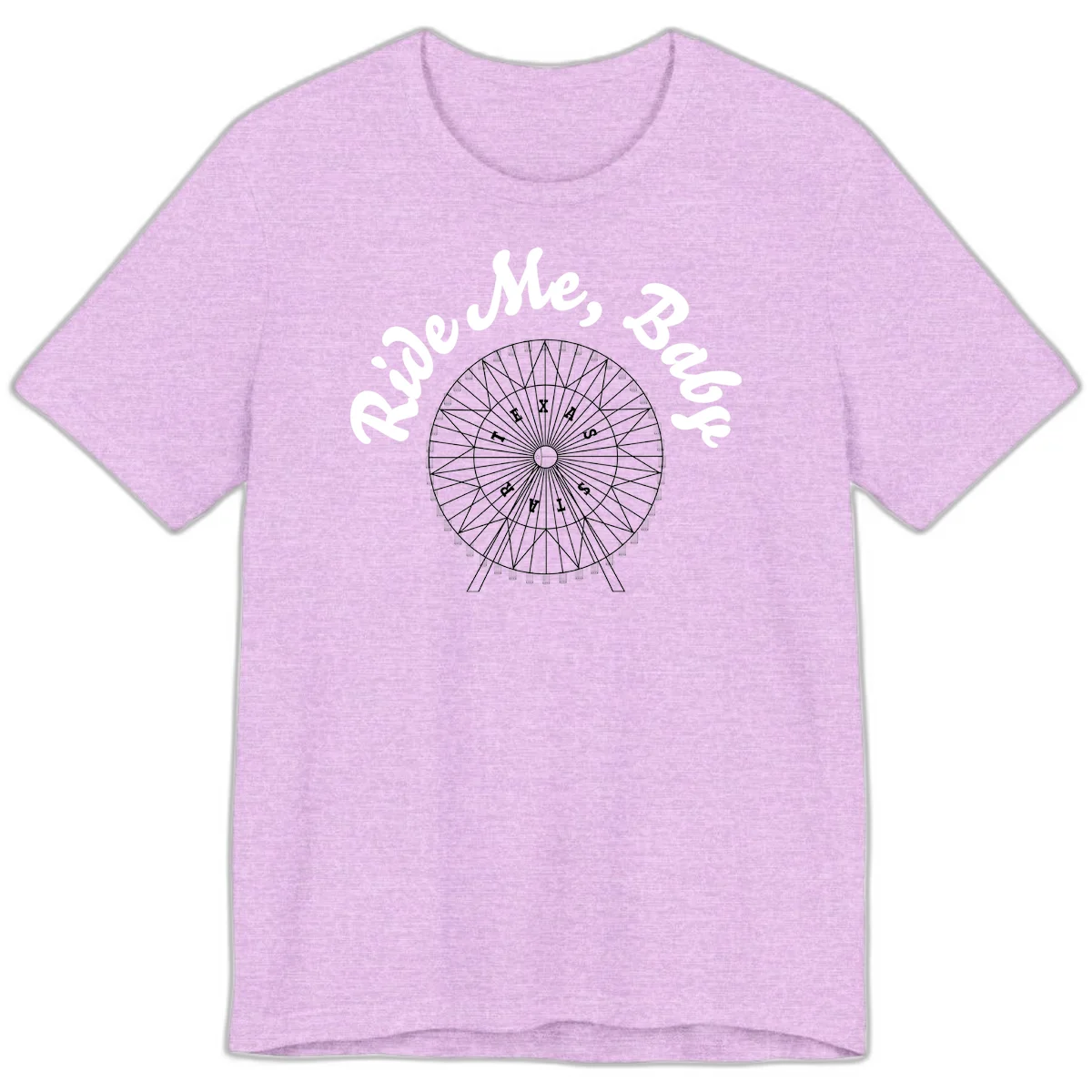 Detailed illustration of a ferris wheel with 'Rescue Me' text in white script above and below the mechanical structure on gray background in Heather Prism Lilac