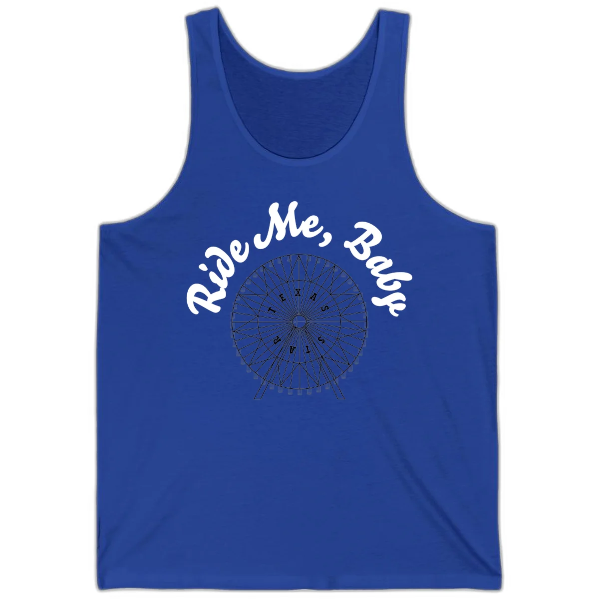 Detailed illustration of a ferris wheel with 'Rescue Me' text in white script above and below the mechanical structure on gray background in True Royal