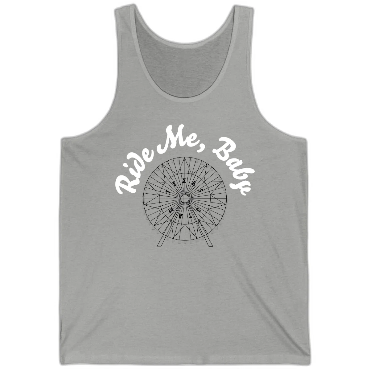 Detailed illustration of a ferris wheel with 'Rescue Me' text in white script above and below the mechanical structure on gray background in Athletic Heather