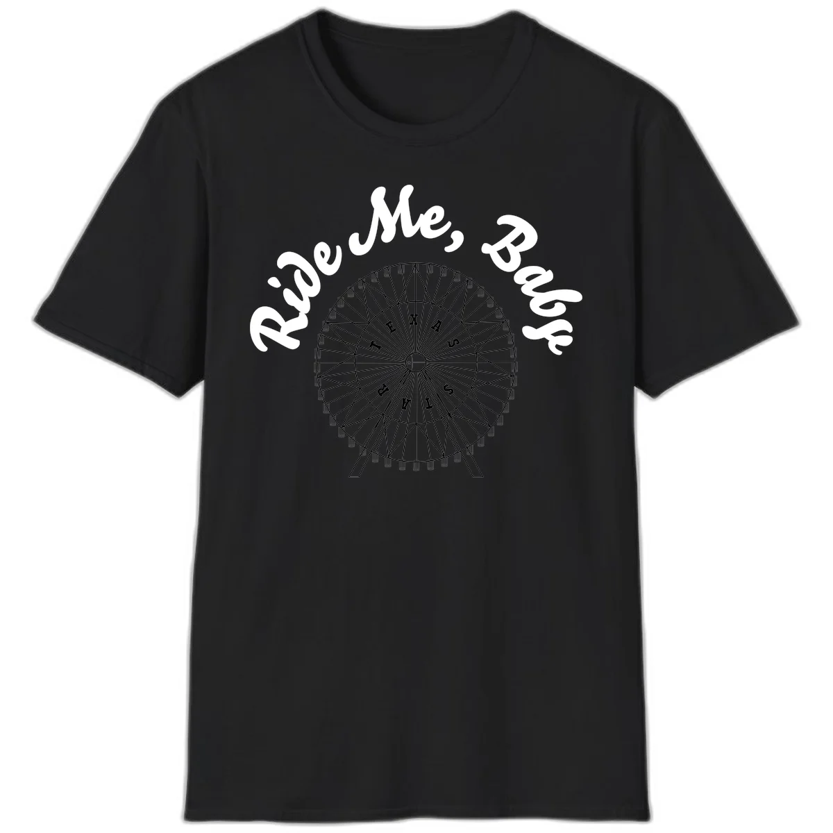 Detailed illustration of a ferris wheel with 'Rescue Me' text in white script above and below the mechanical structure on gray background in Black