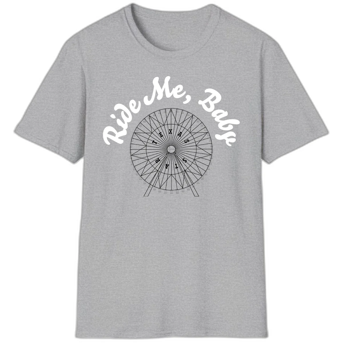 Detailed illustration of a ferris wheel with 'Rescue Me' text in white script above and below the mechanical structure on gray background in Sport Grey