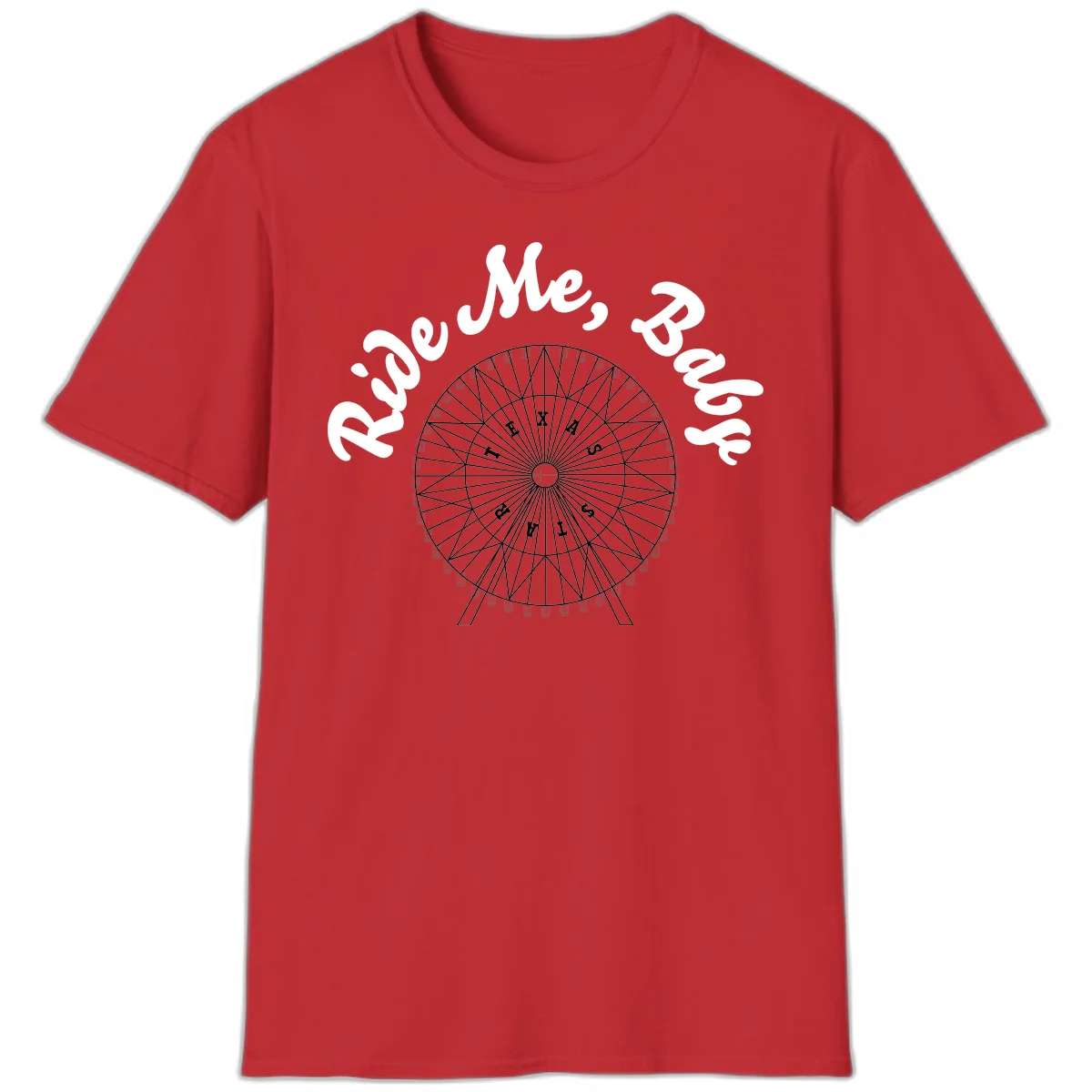 Detailed illustration of a ferris wheel with 'Rescue Me' text in white script above and below the mechanical structure on gray background in Red