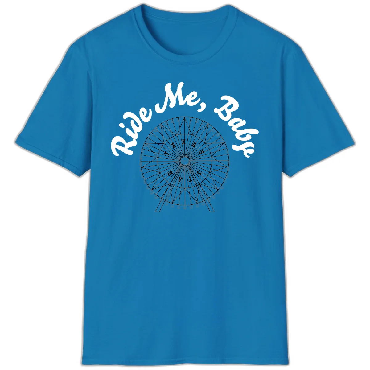 Detailed illustration of a ferris wheel with 'Rescue Me' text in white script above and below the mechanical structure on gray background in Sapphire