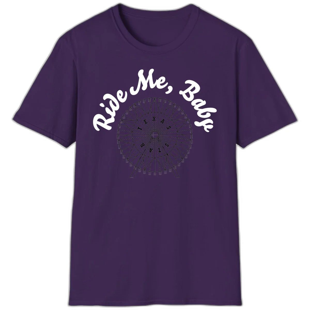 Detailed illustration of a ferris wheel with 'Rescue Me' text in white script above and below the mechanical structure on gray background in Purple