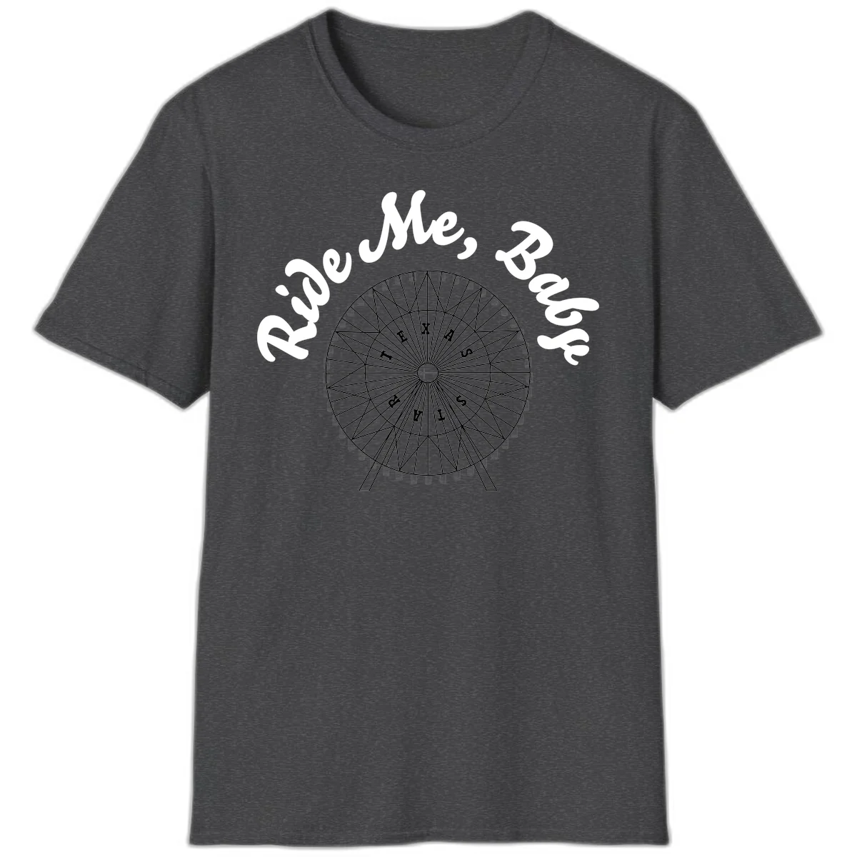 Detailed illustration of a ferris wheel with 'Rescue Me' text in white script above and below the mechanical structure on gray background in Dark Heather