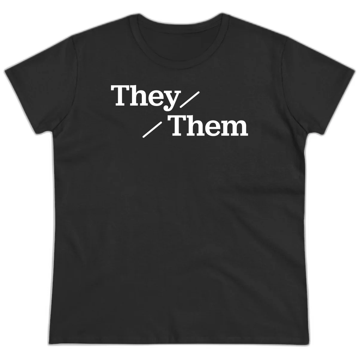 Minimalist design with white text reading 'They / Them' on gray background, celebrating gender-inclusive pronouns in Black
