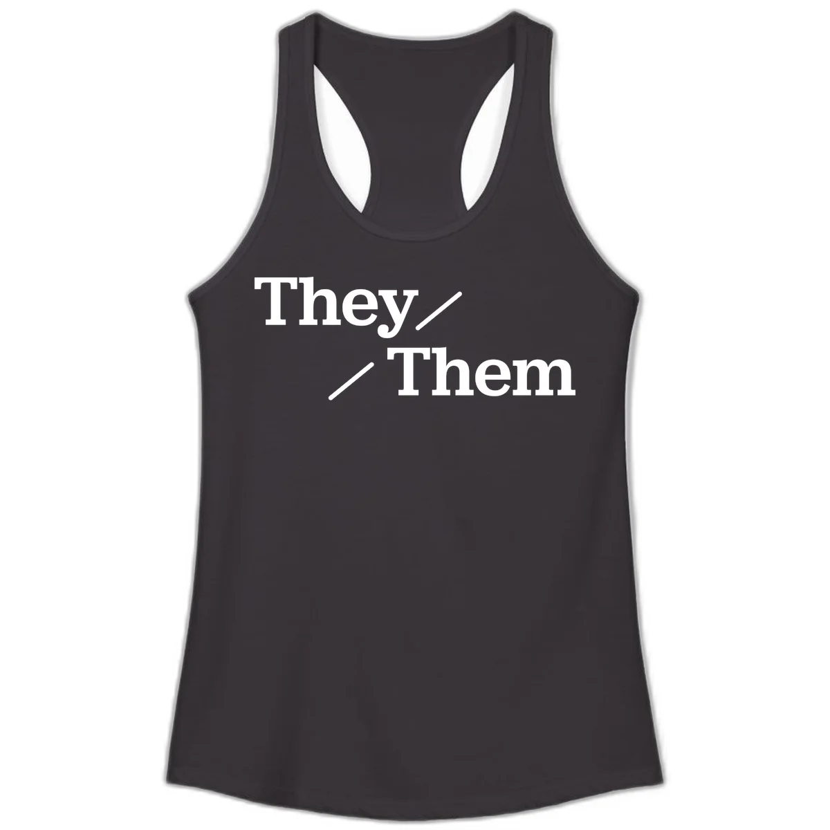 Minimalist design with white text reading 'They / Them' on gray background, celebrating gender-inclusive pronouns in Black