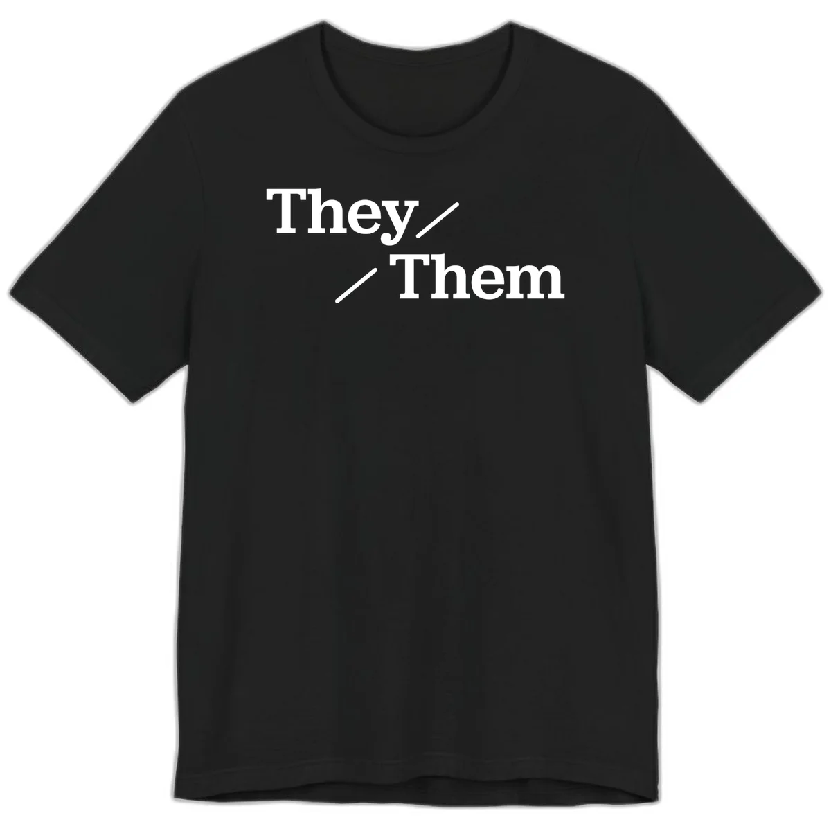 Minimalist design with white text reading 'They / Them' on gray background, celebrating gender-inclusive pronouns in Black