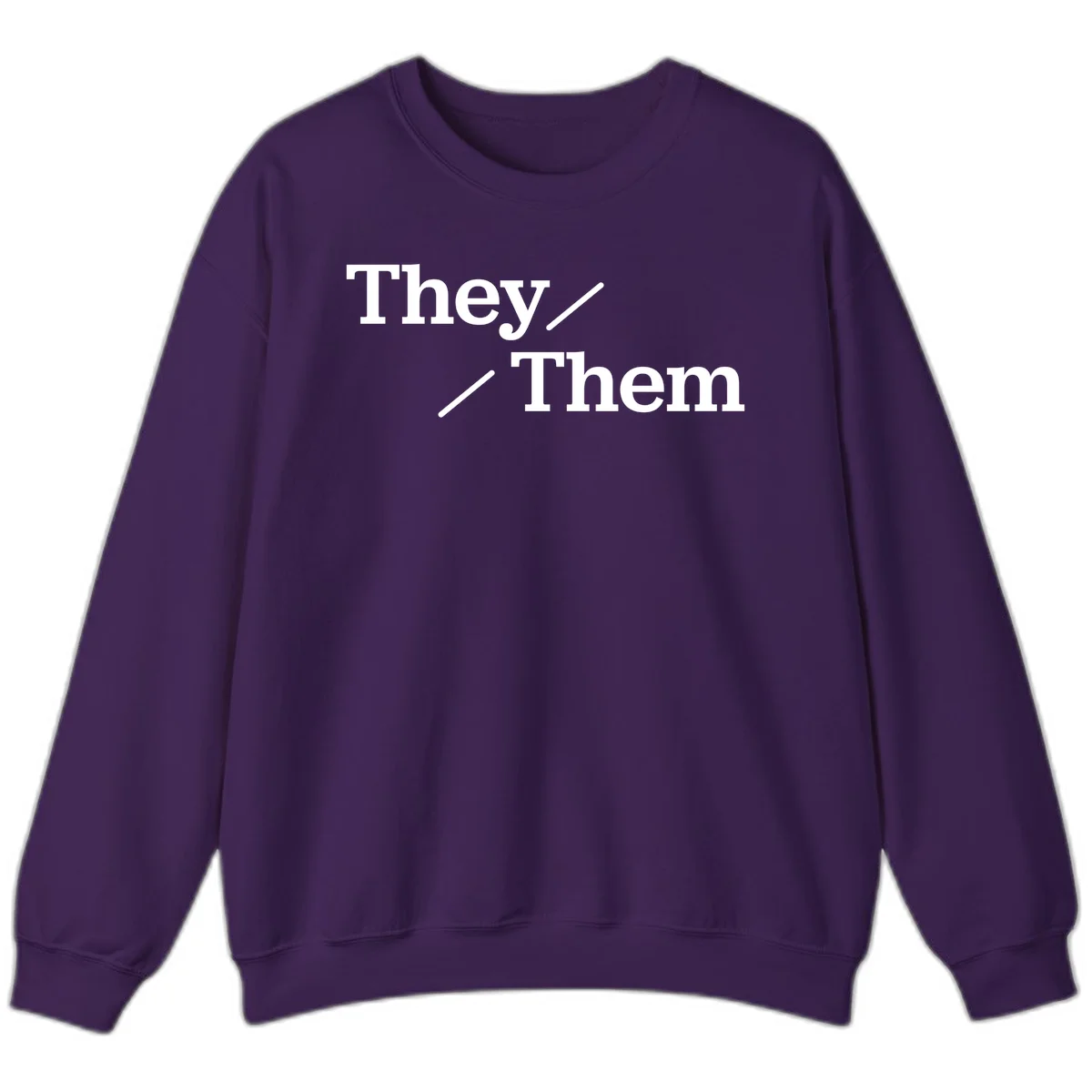 Minimalist design with white text reading 'They / Them' on gray background, celebrating gender-inclusive pronouns in Purple