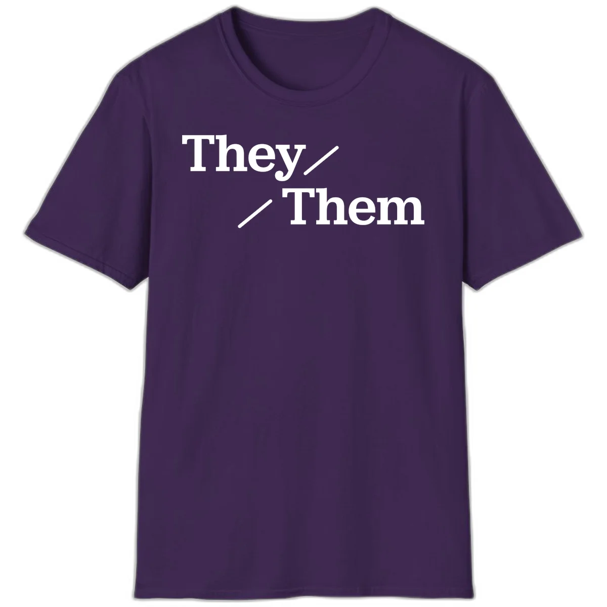 Minimalist design with white text reading 'They / Them' on gray background, celebrating gender-inclusive pronouns in Purple